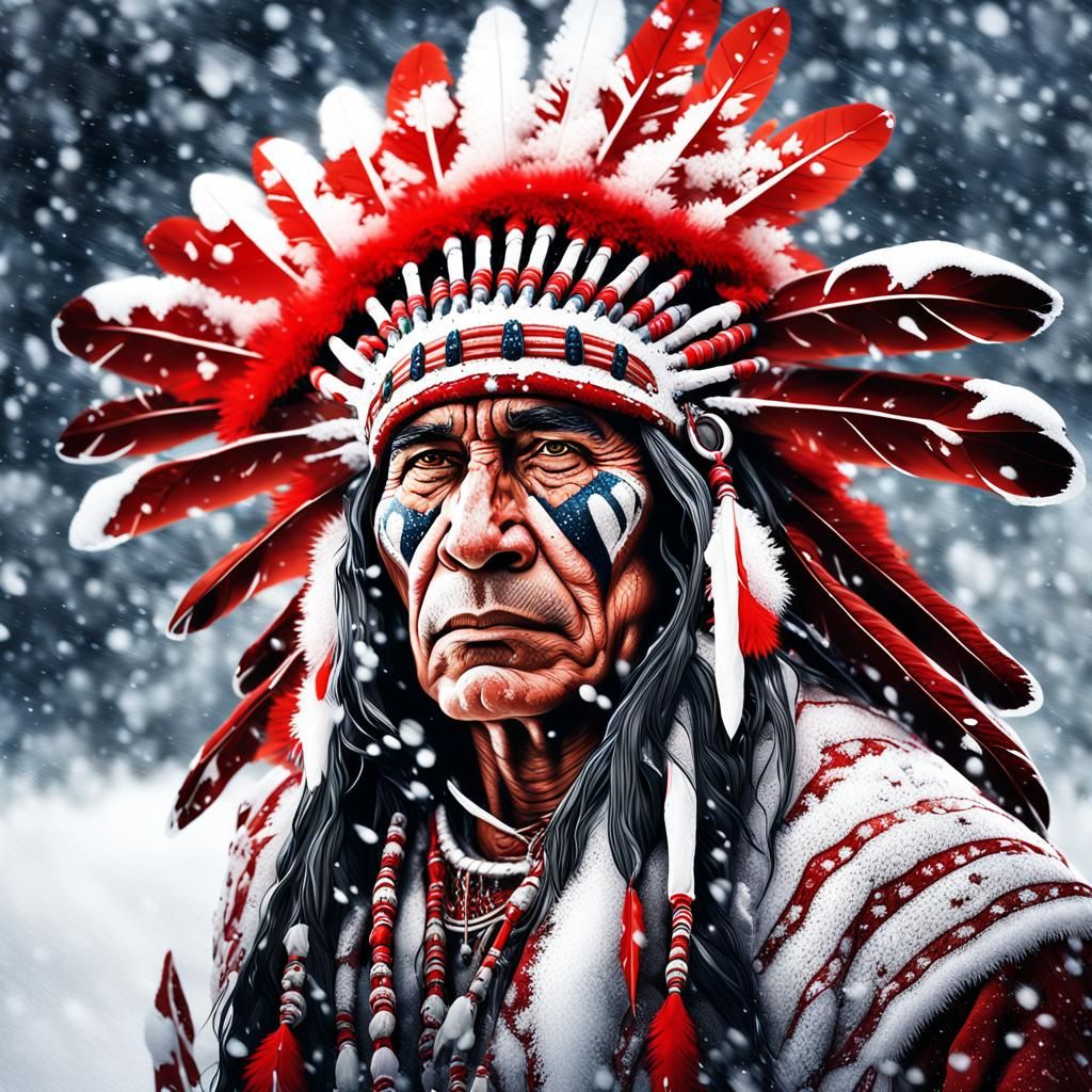 Hyperrealistic Snowy Portrait of Native American in Digital ...