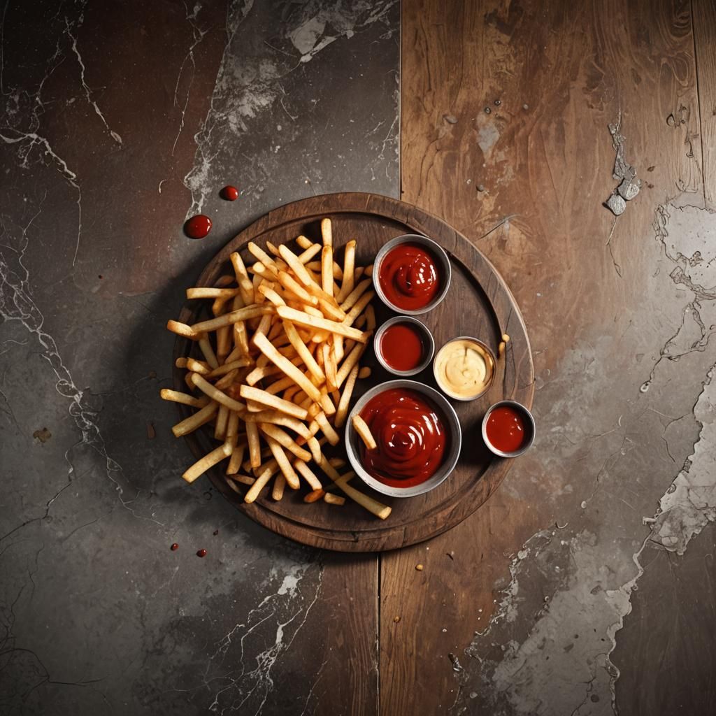 Golden French Fries Still Life, Detailed Matte Painting