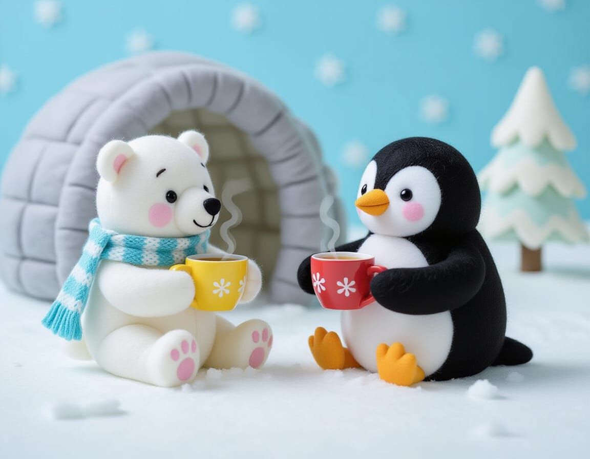 Felt Friends: Polar Bear and Penguin in Feltland