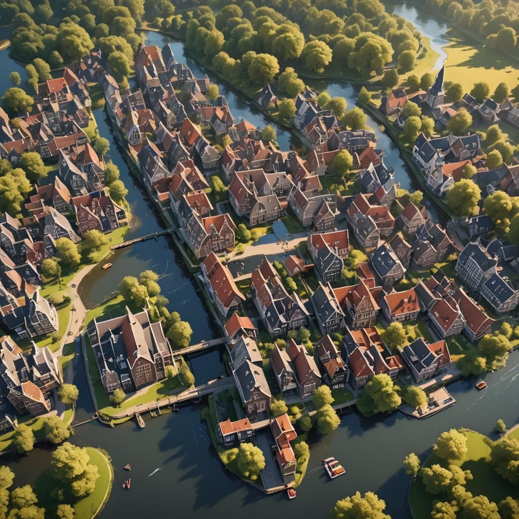 Sunny Riverside Scene in the Netherlands: Fantasy Art