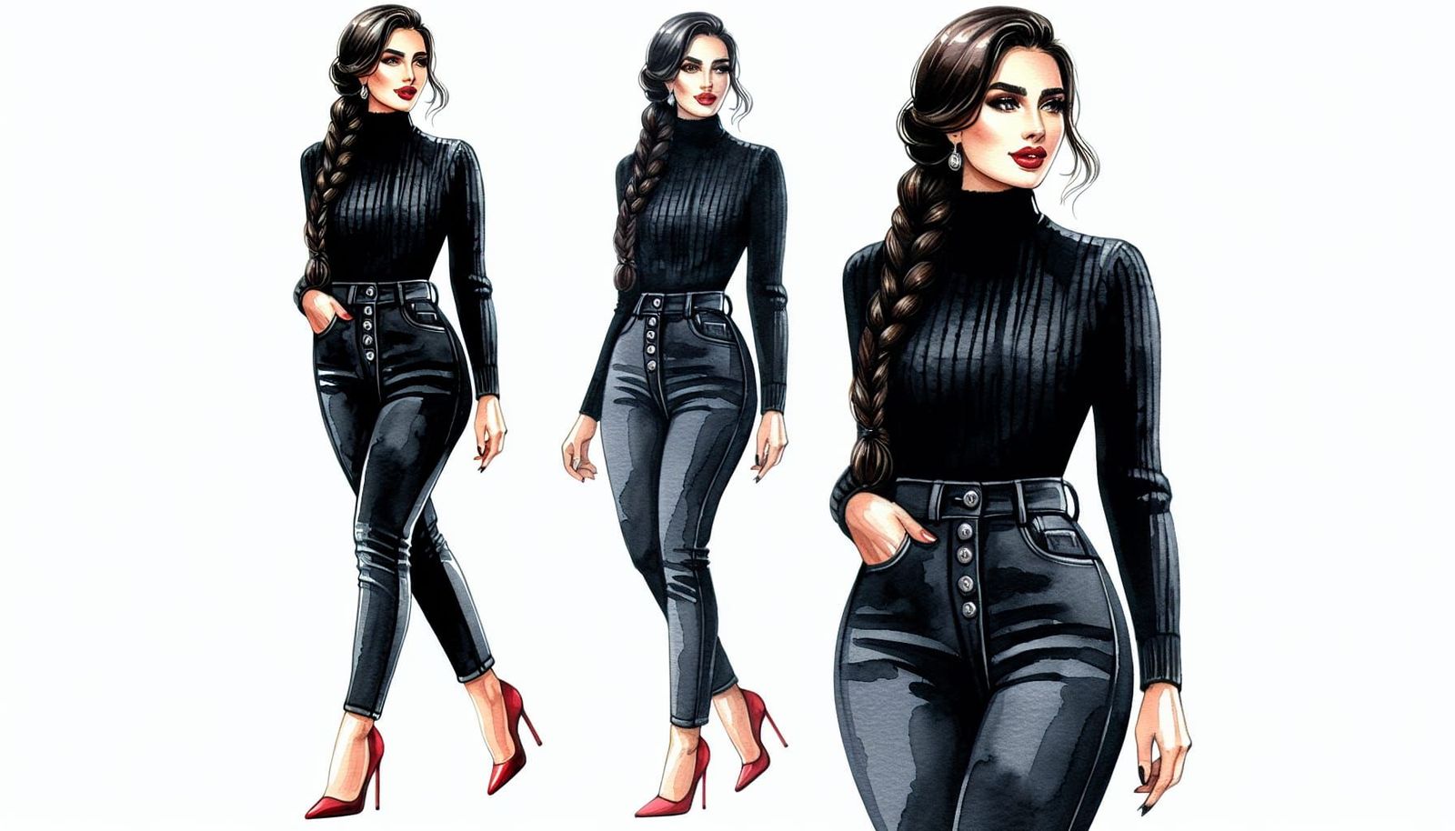 Watercolor Illustration of a Stylish Woman in City