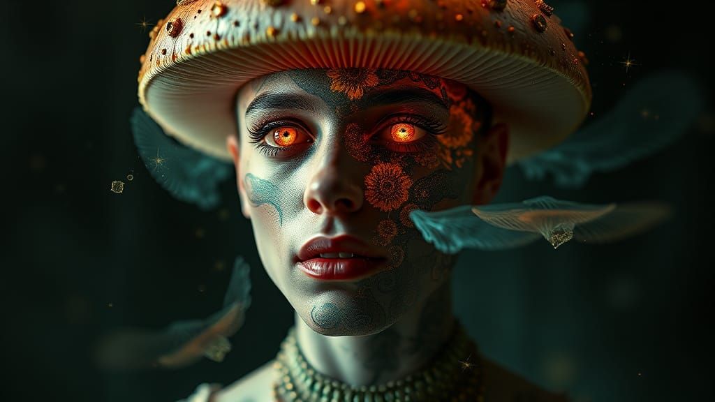 Hallucination Mushroom Portrait in Fashion Magazine Style