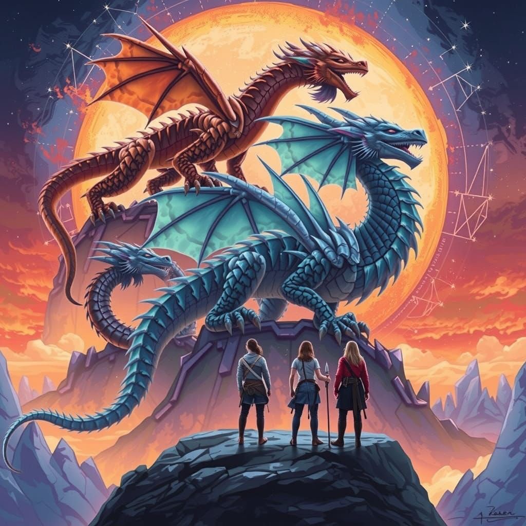 Dragon Riders on Crystalline Cliff at Dawn