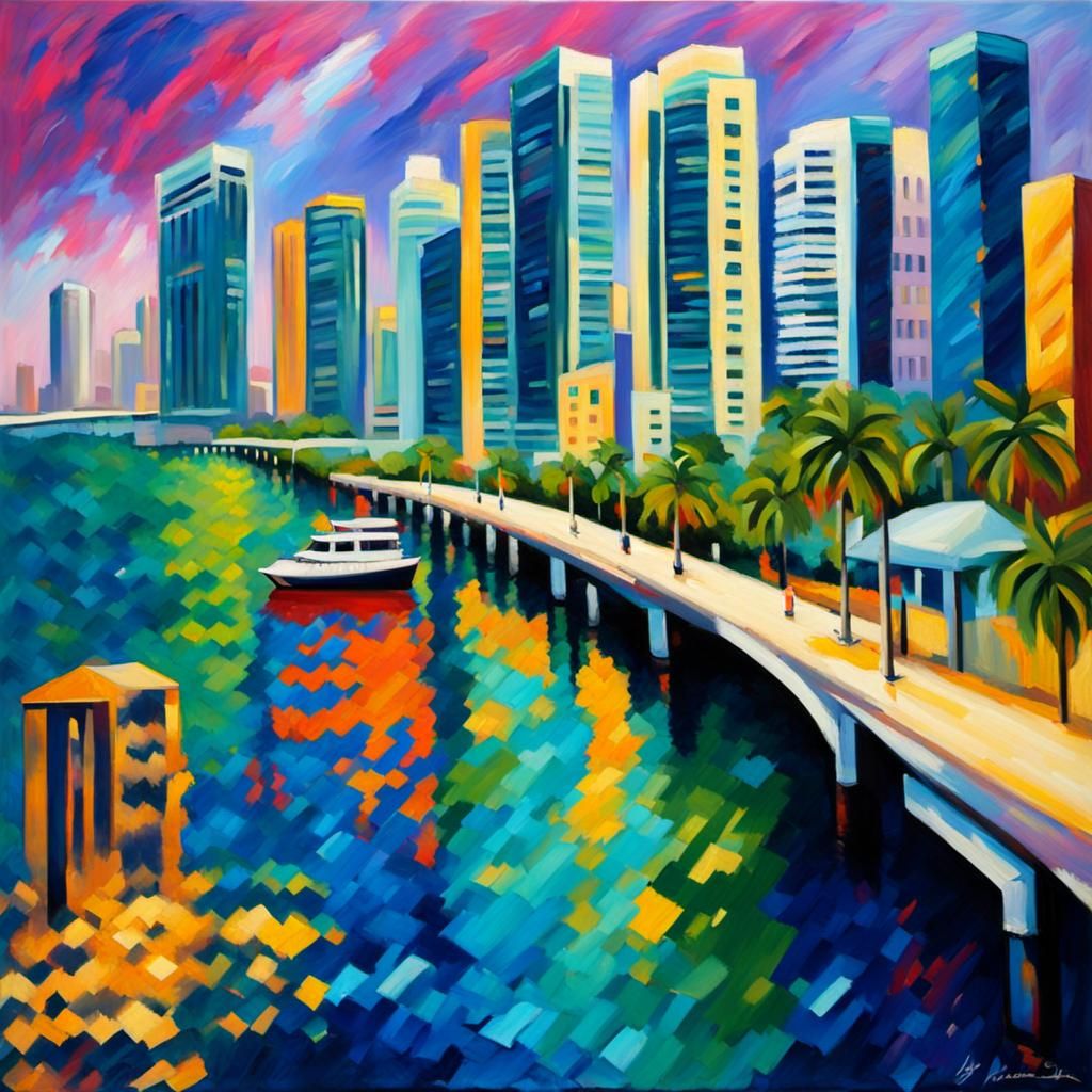 Downtown Miami in Neo-Impressionist Style