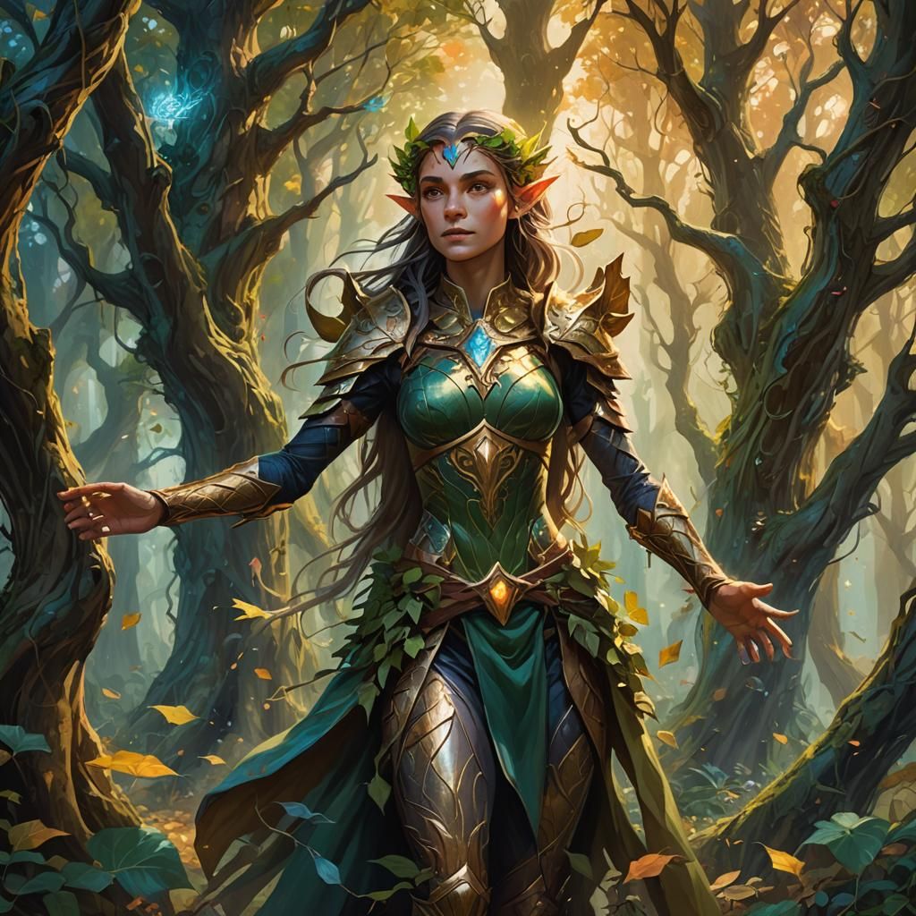 Earth and Force Elf Amidst Ancient Trees