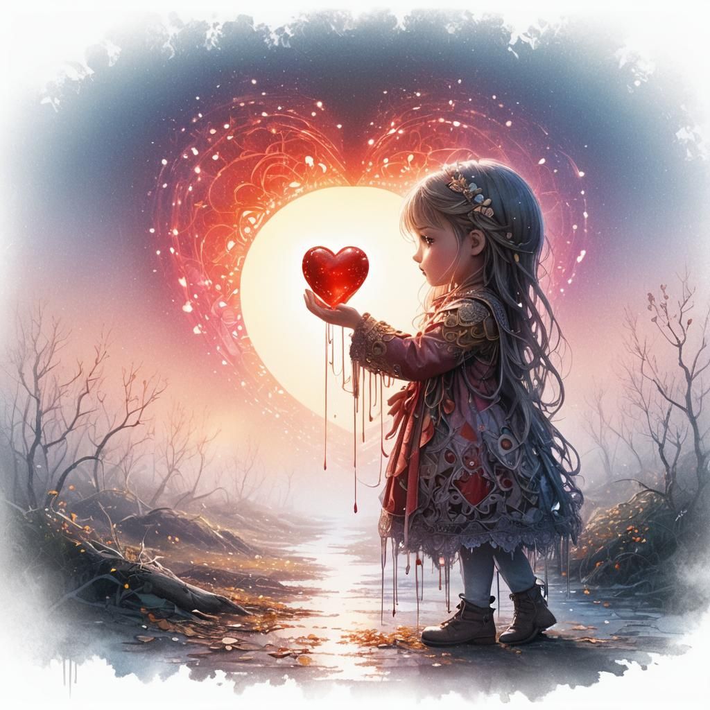 Girl with Glowing Heart in Hyperrealistic Style