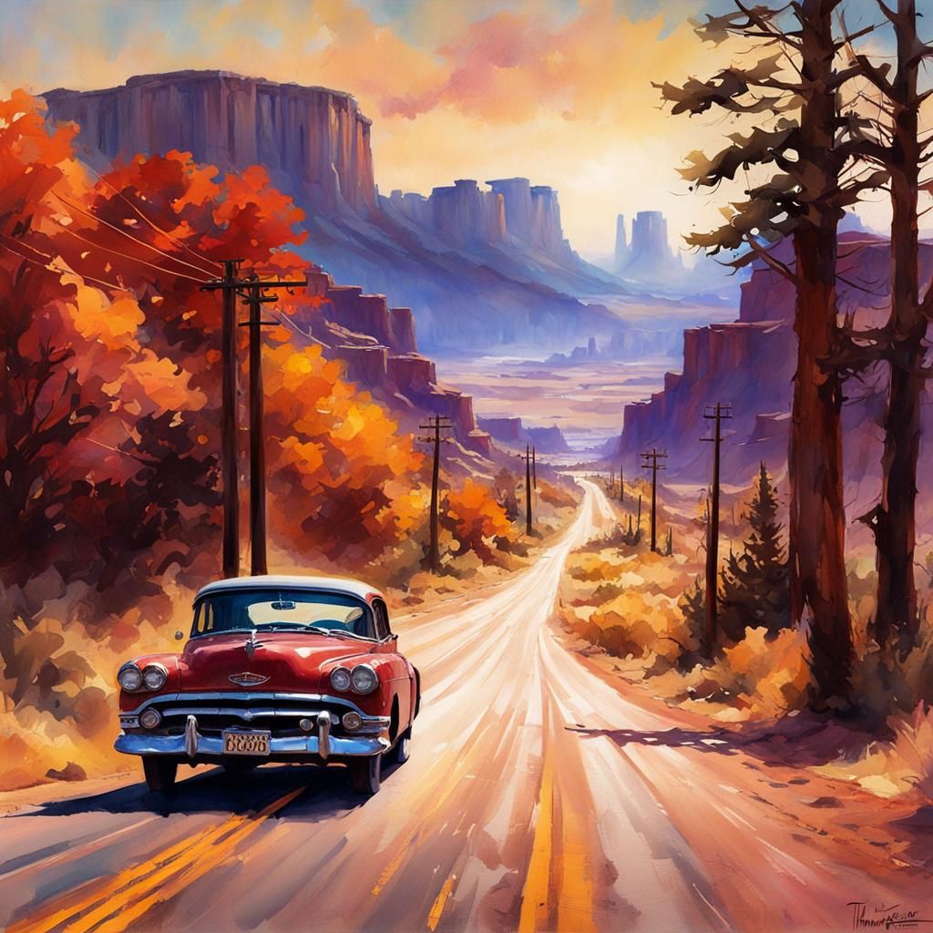 Scenic Route 66 in Watercolor Style