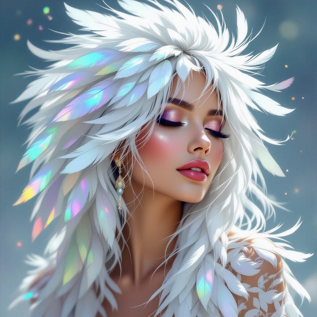 Feather Cascade: Ethereal Singer in Watercolor