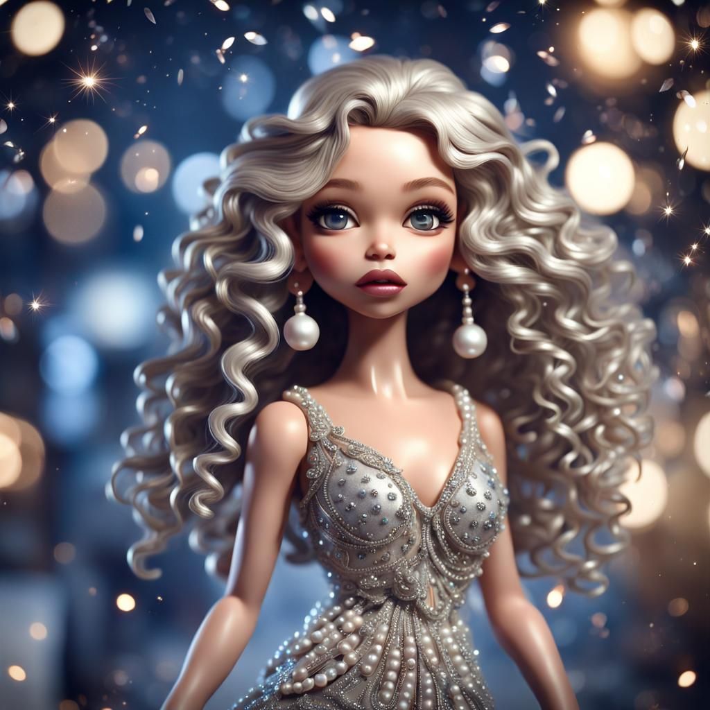 Beautiful Chibi Woman Dancing in Silver Dress