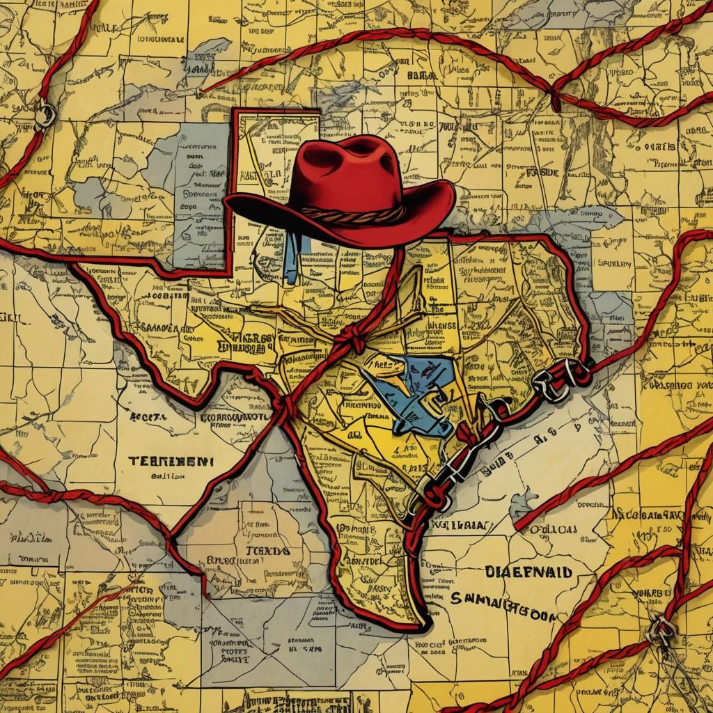 Texas Map in Comic Book Style with Cowboy Flair