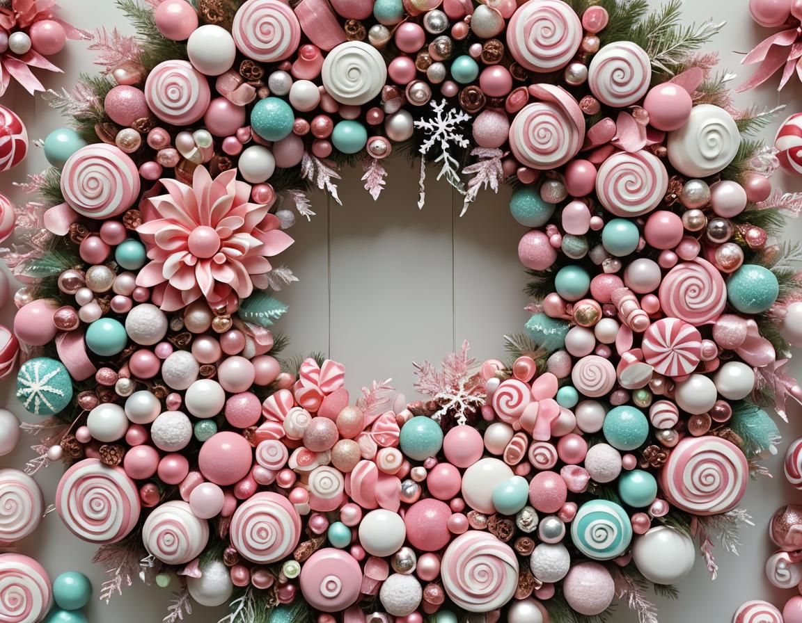 Luxurious Candy-Themed Christmas Wreath in Pastel Colors