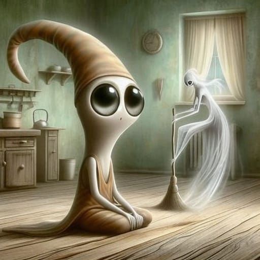 Surreal Witch Watches Ghostly Kitchen Sweep