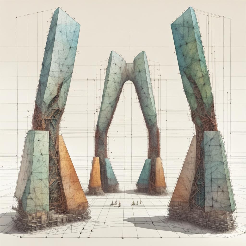 Standing Stones Symmetry in Colored Technical Drawing
