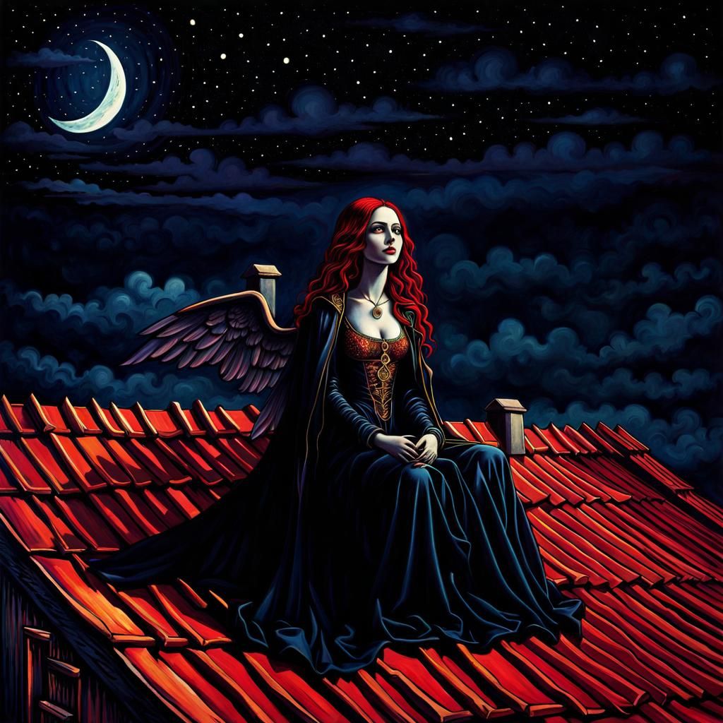 Emo Angel Vampire Witch in Gothic Psychedelic Style