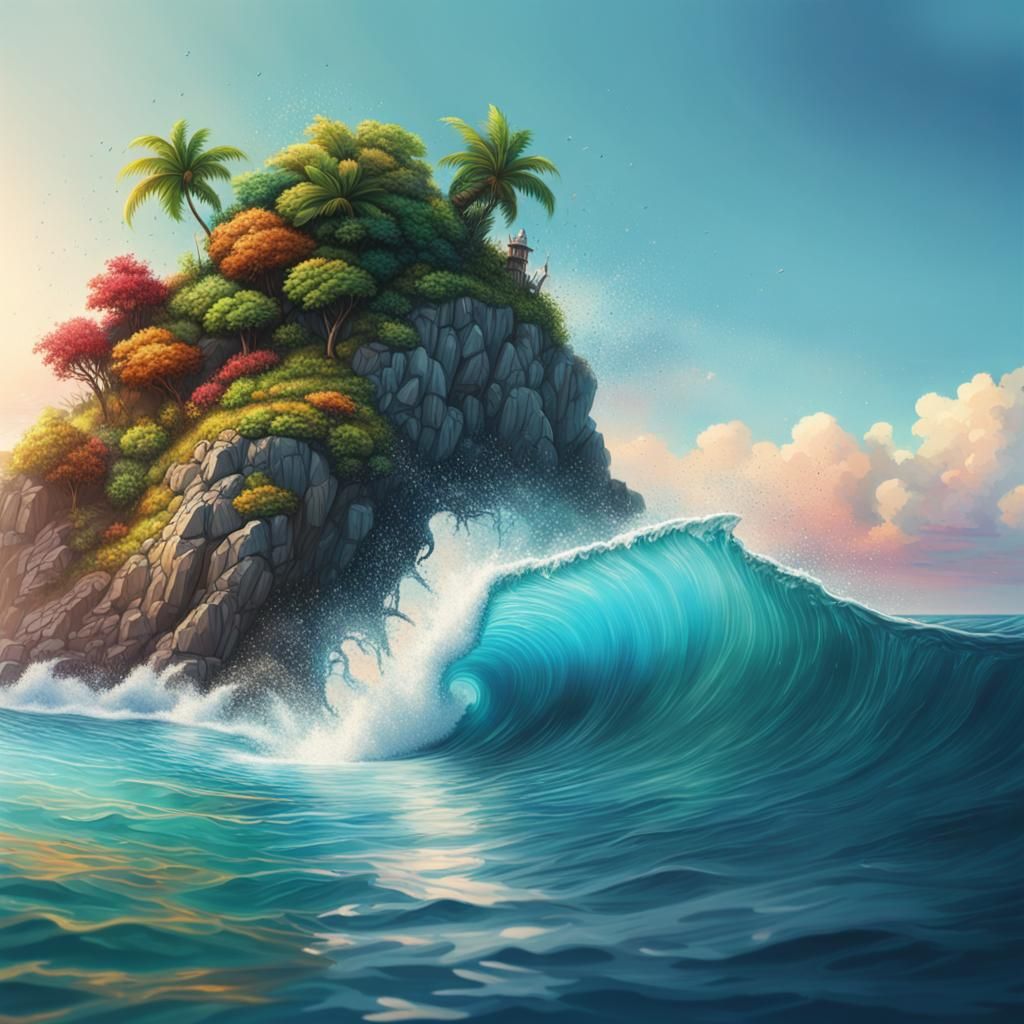 Relaxing Island View in Hyperrealistic Splash Art