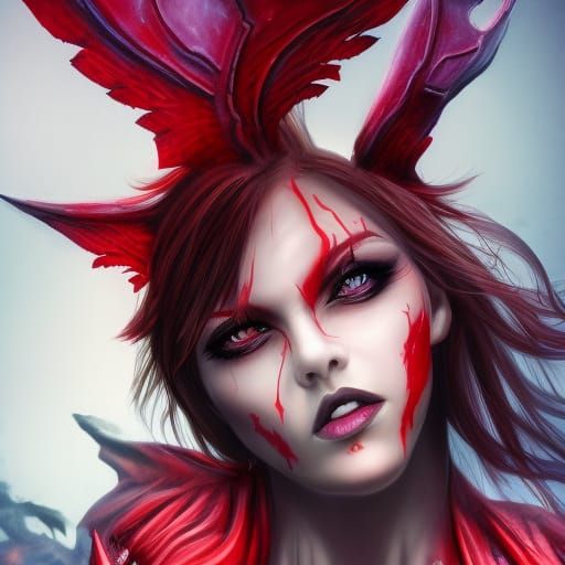 Detailed Female Demon with Blood Wings