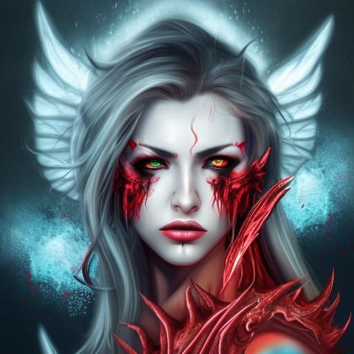 Detailed Female Demon with Blood Wings
