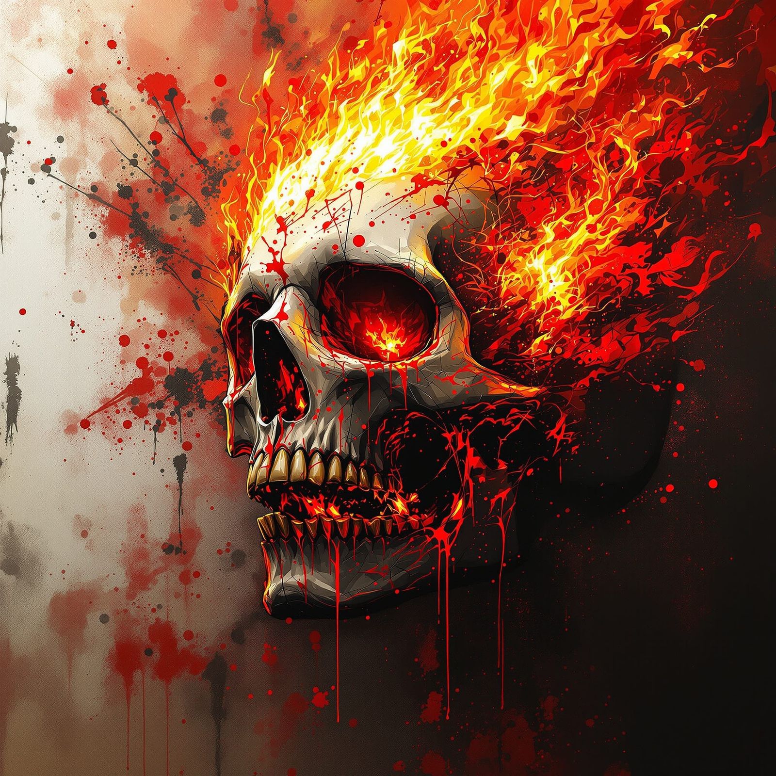 Flaming Skull Vector Art in Nuclear Style