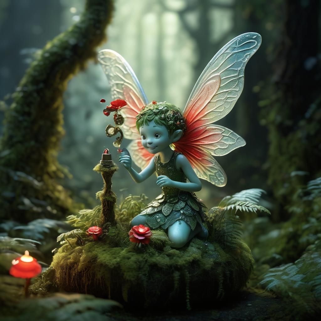 Fairy Boxing a Nail in Mystical Forest