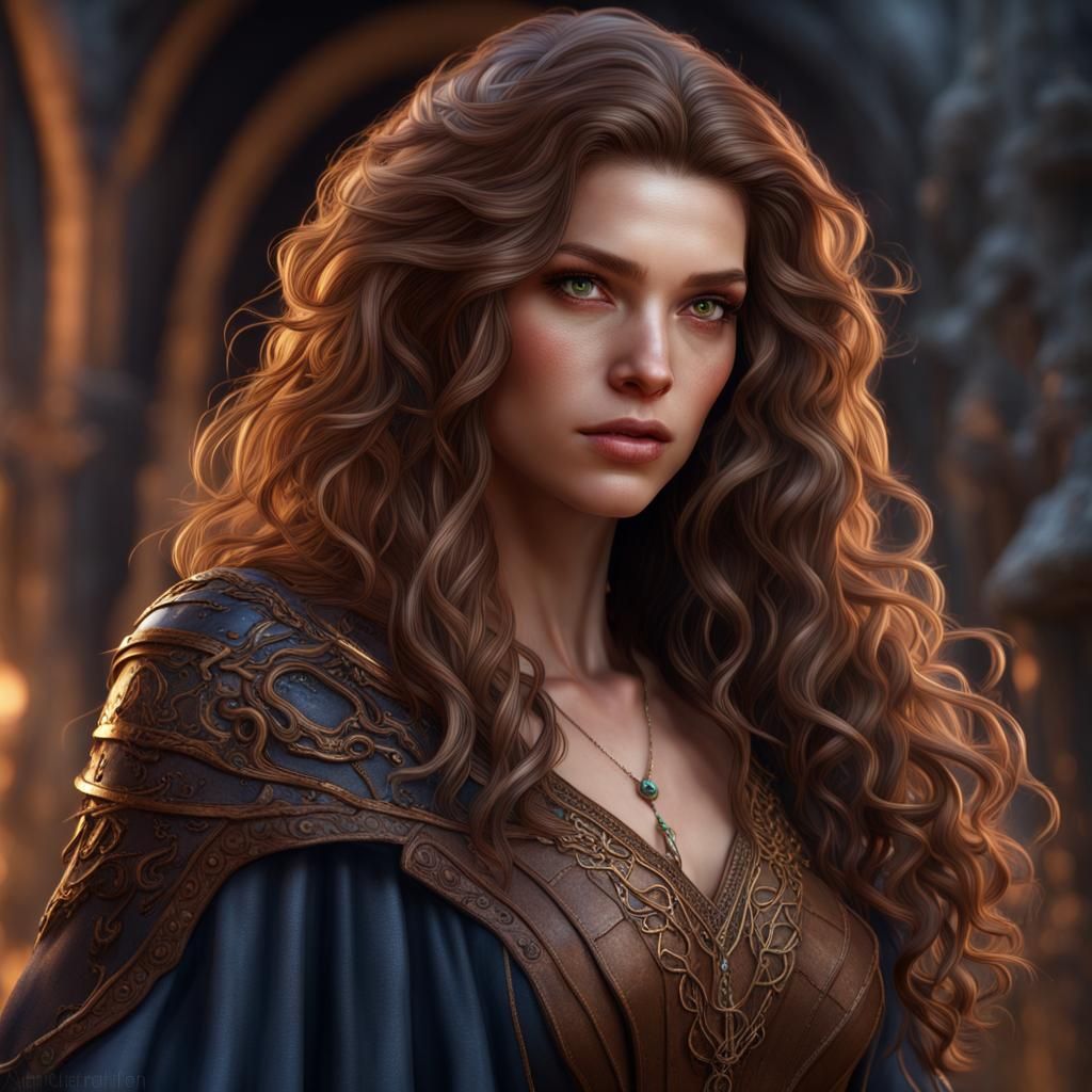 Fantasy Sorceress with Hazel Eyes, Digital Art