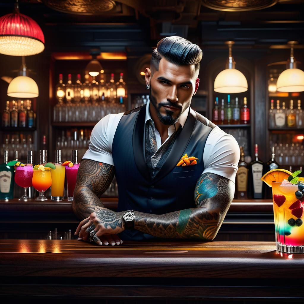 Portrait of a Handsome Bartender