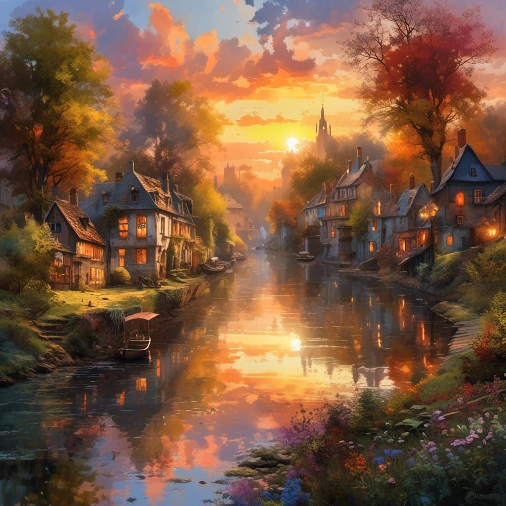 Summer Sunset Over The River