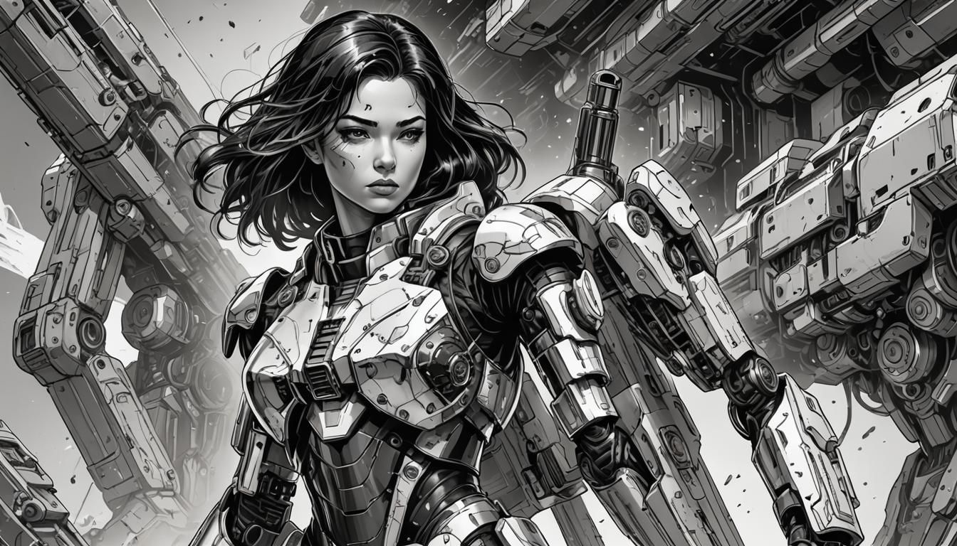 Space Woman in Comic Style Armor, Coloring Page