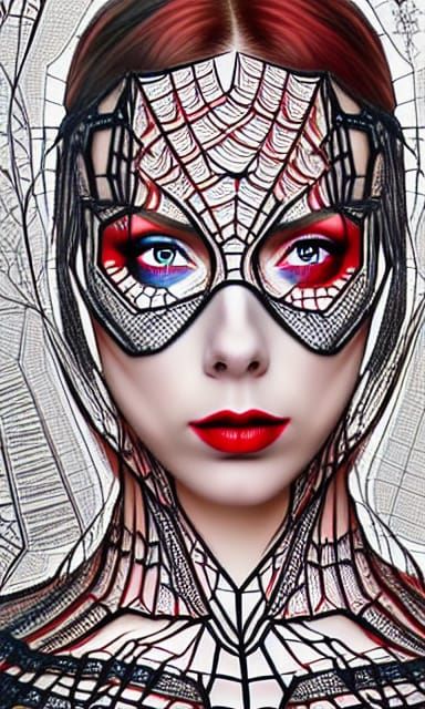 Hyperrealistic Spiderwoman in Intricate Dress