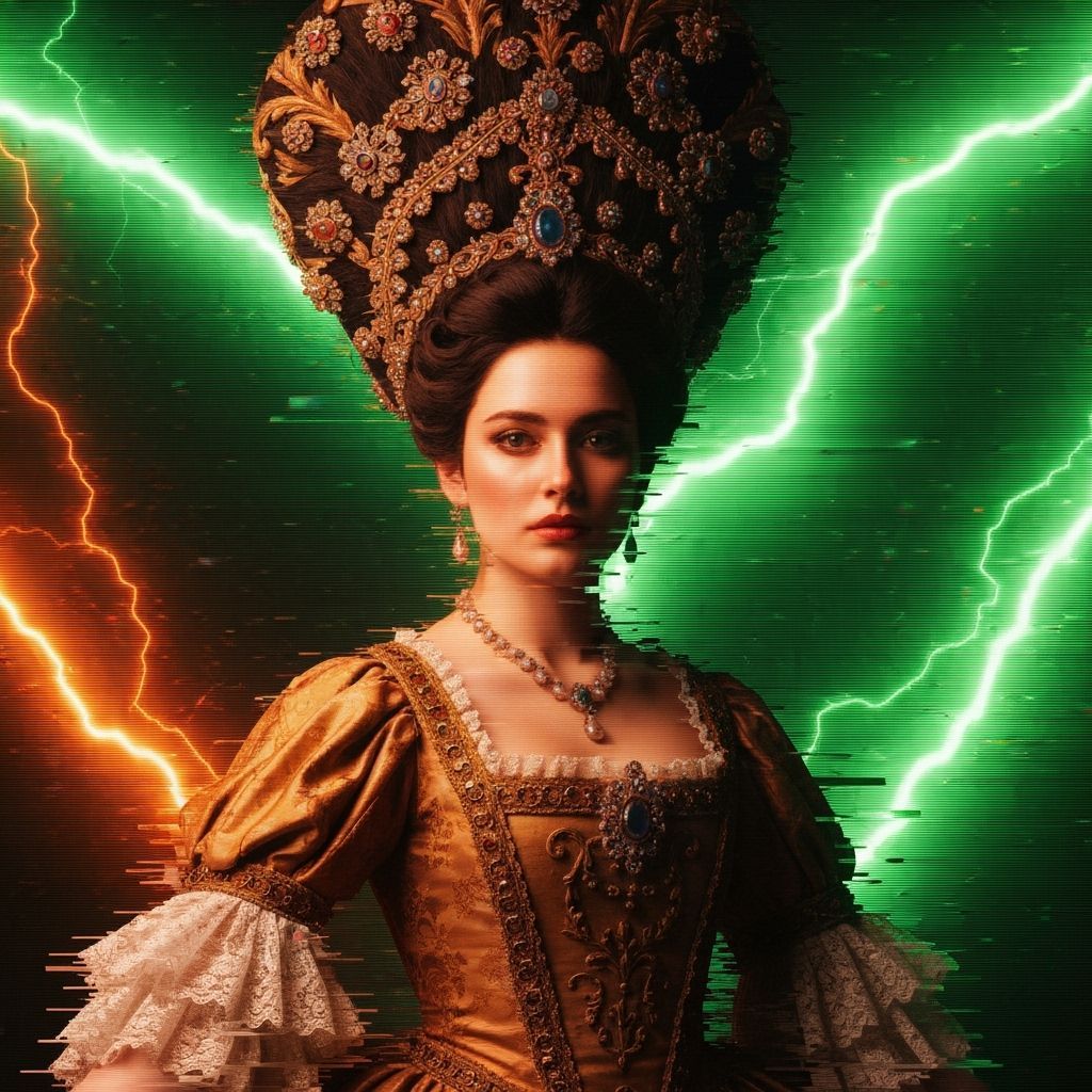 Baroque Noblewoman Dissolving into Digital Glitches