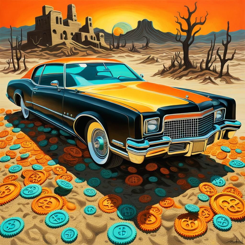 3D huge Day of the Dead 1969 Buick Riviera gears chrome gold...