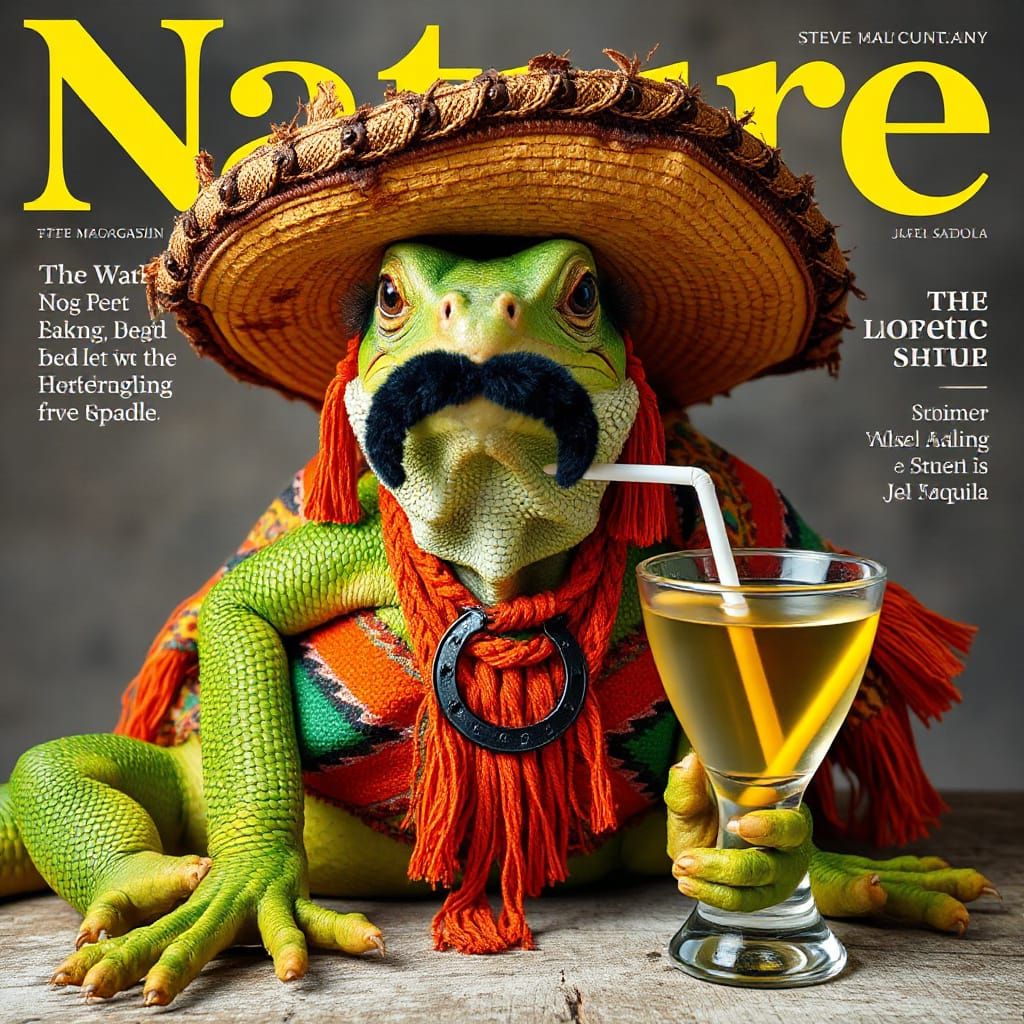 Iguana in Sombrero on Nature Cover, Photorealistic Style