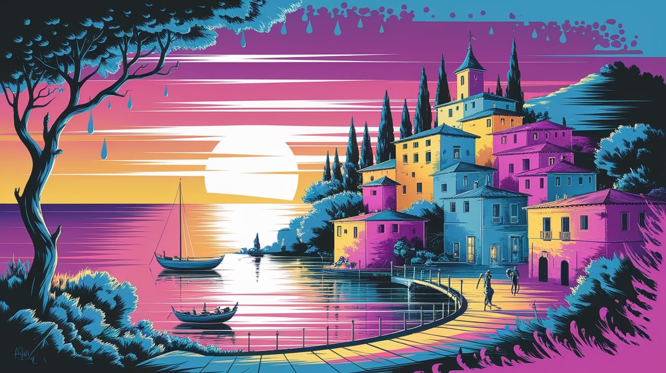 Mediterranean Sunset in Alcohol Ink Style