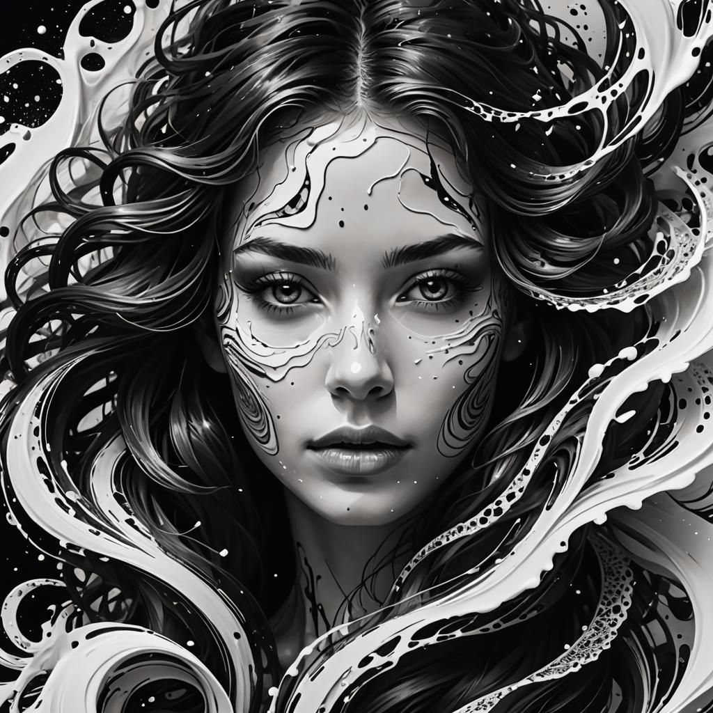Ink Girl Portrait in Digital Splash Art Style