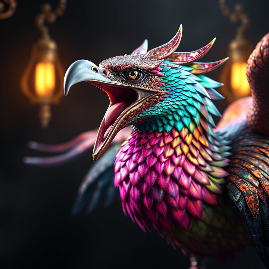 Vibrant, Iridescent Bird of Serpentine Majesty