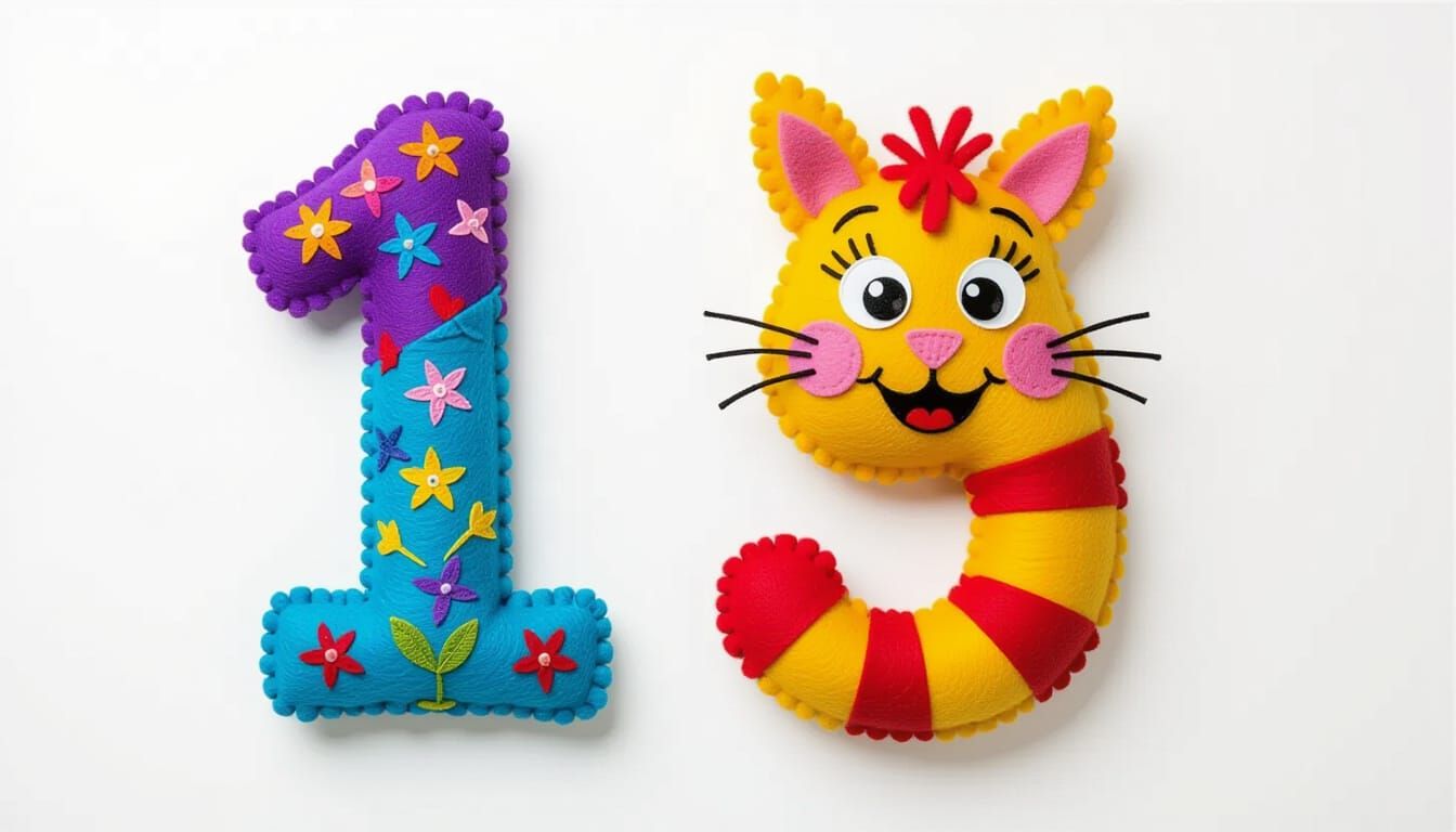 Felt Number One with Cartoon Face