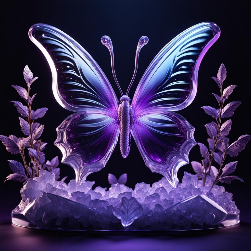 Butterfly Ice Sculpture with Purple Light
