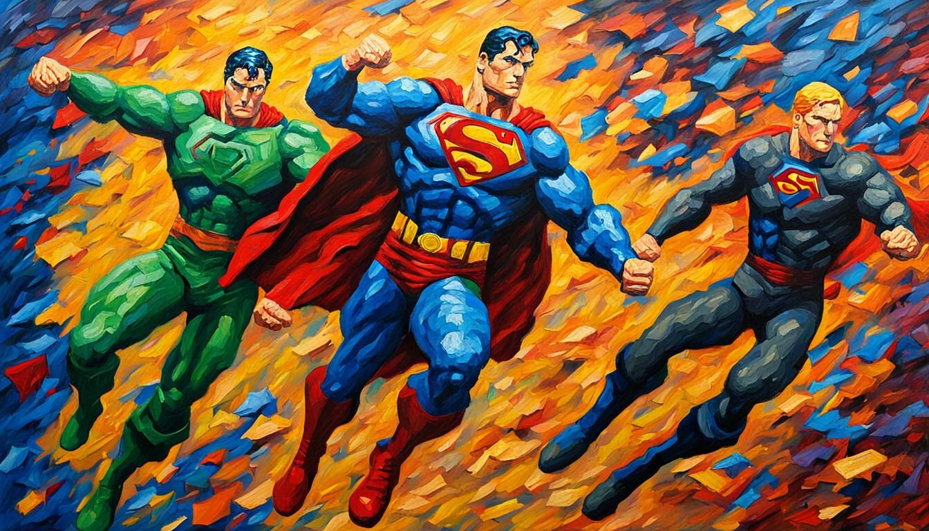 Superman and GI Joe Figures in Expressionist Style