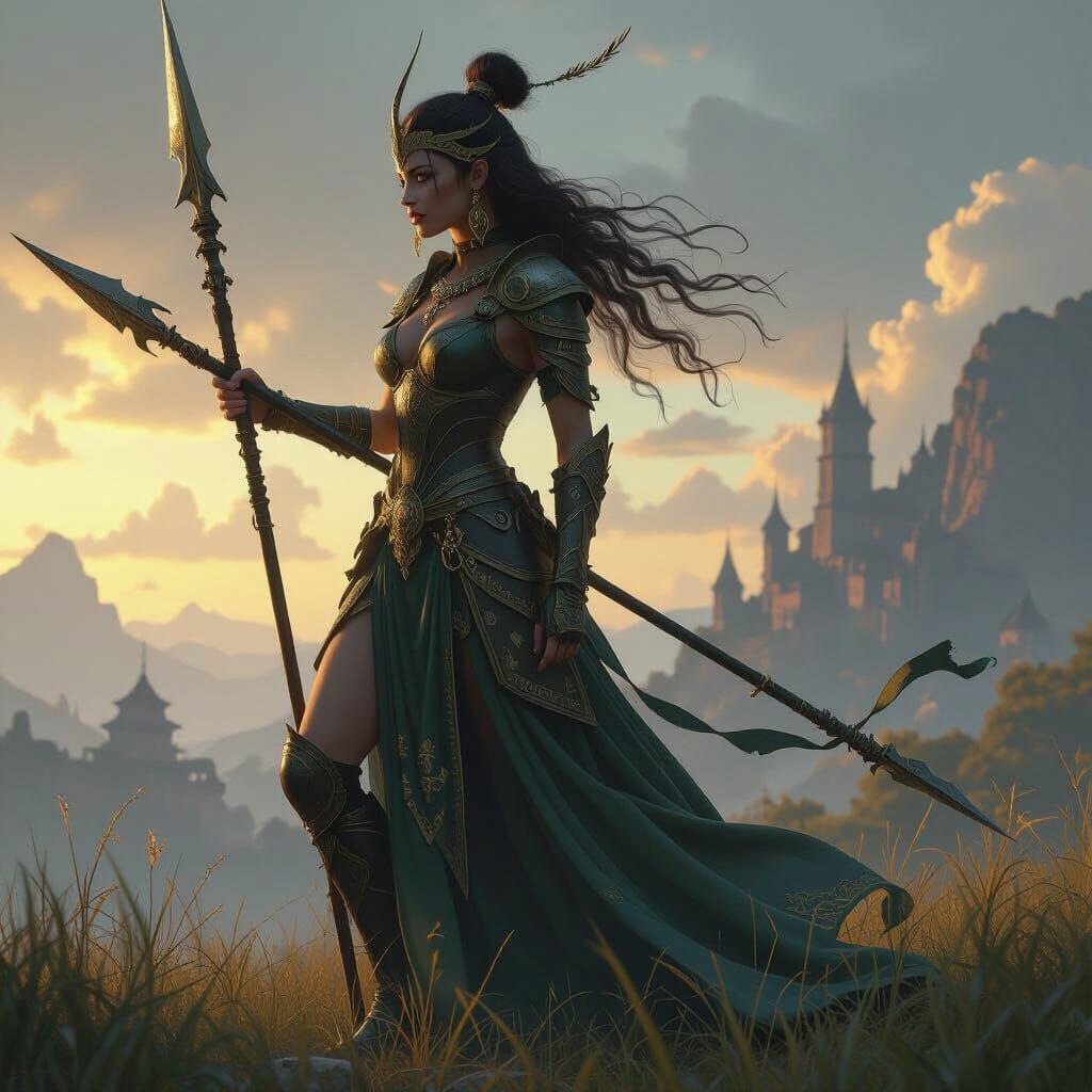 Valkyrie with Spear: Hyperrealistic Dark Fantasy Art