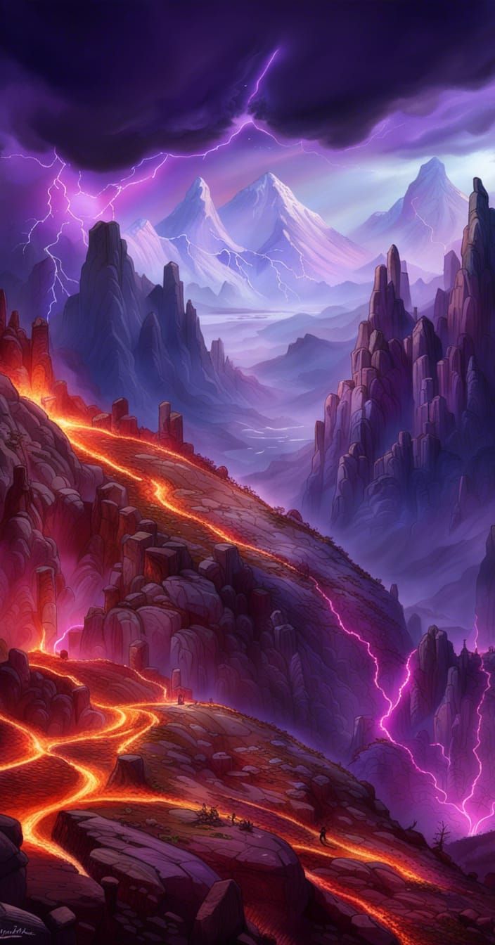 Alien Volcano Landscape with Bioluminescent Crystals