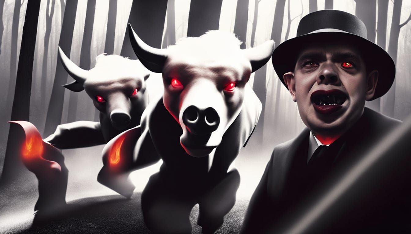 Dark Fantasy Portrait of Szatan and Swine in Forest