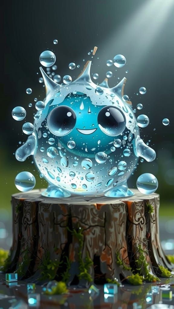 Whimsical Dewdrop Dance on Weathered Stump