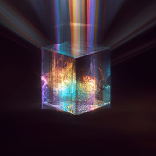 Psychedelic Prism in Glass Cube, 3D Digital Art