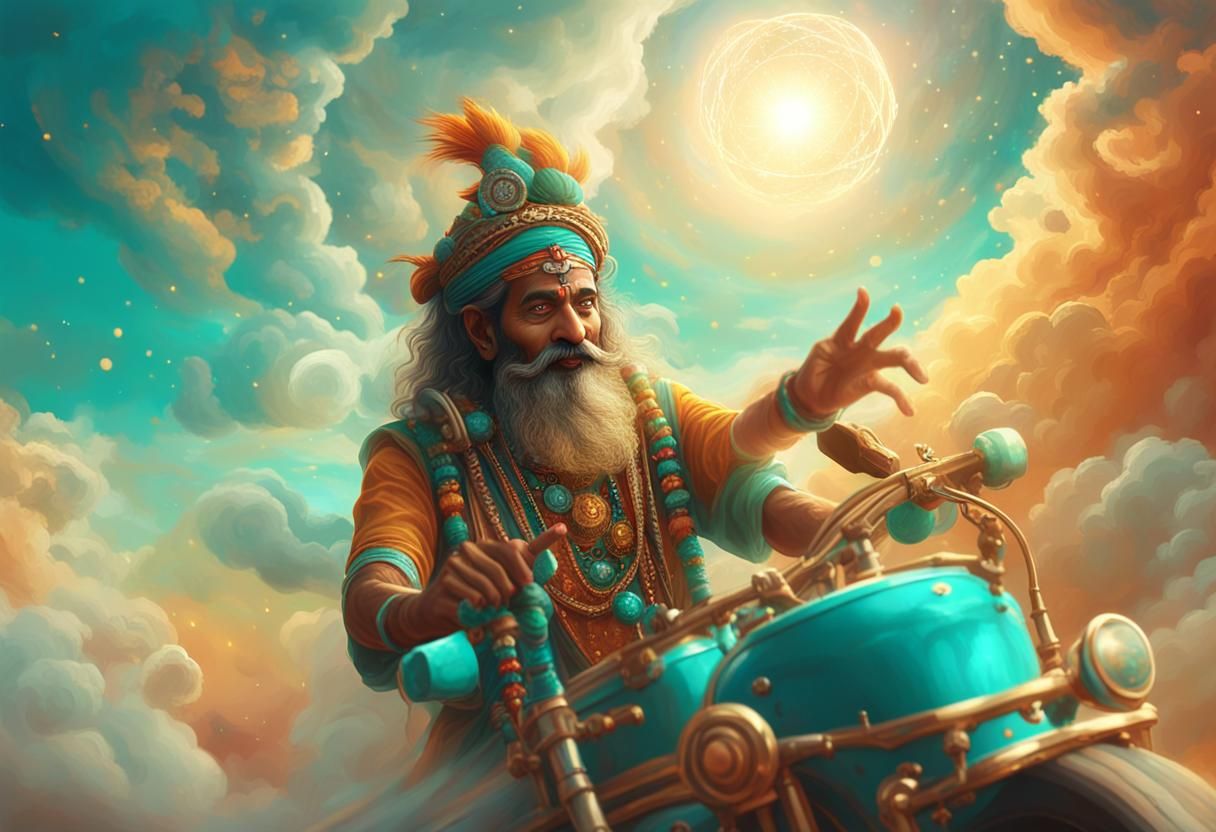 Vibrant Desi Sadhu on Celestial Bike Trip