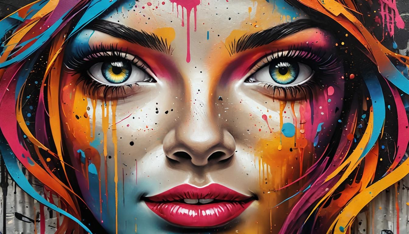 Sensual Woman in Vibrant Street Art Style