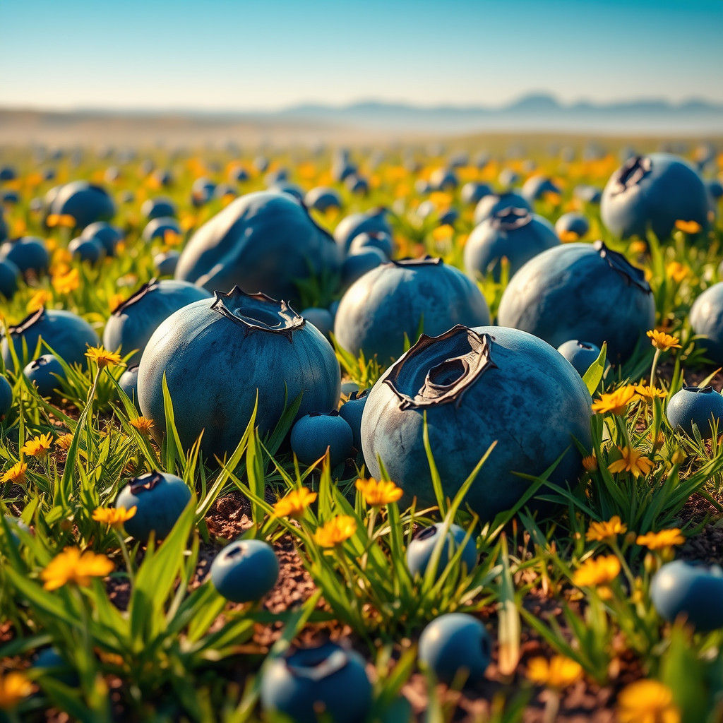 Giant Blueberries in a Summer Field