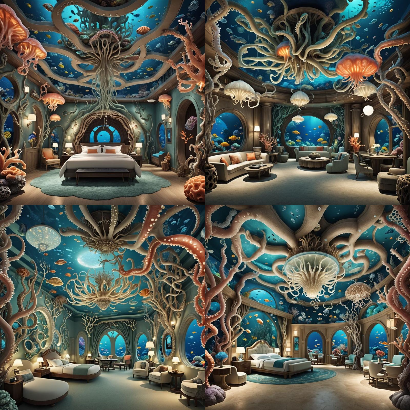 Surreal Underwater Hotel Calamari: A Digital Painting