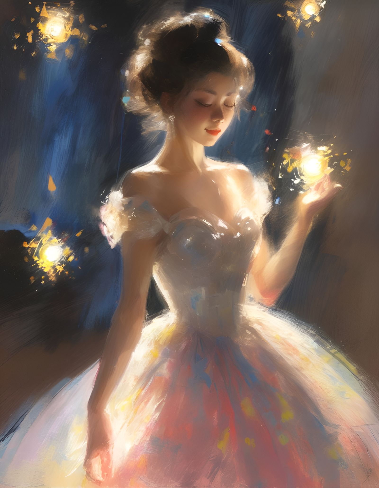 Lady in Glowing Gown with Celestial Hair