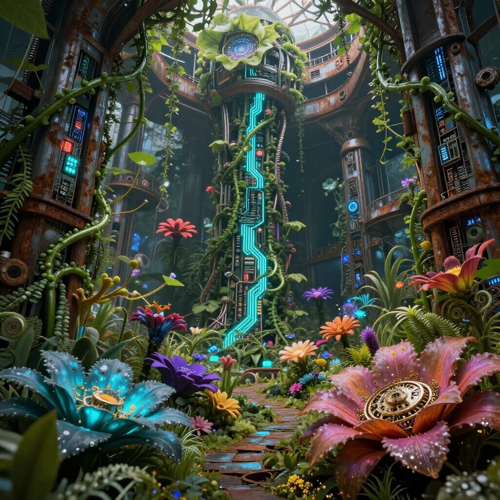 Bio-Mechanical Garden With Clockwork Flowers