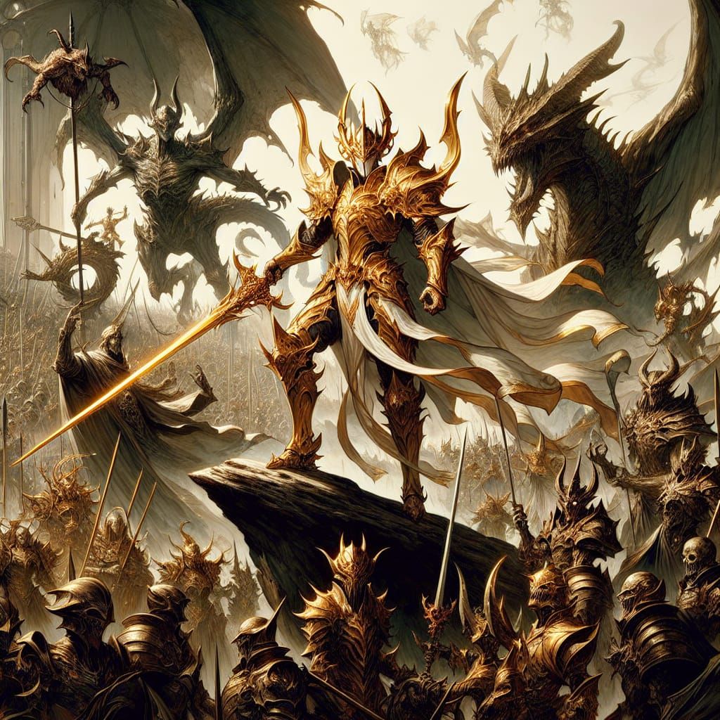 Grand Elemental Mage Leads Undead Army as Ink Painting