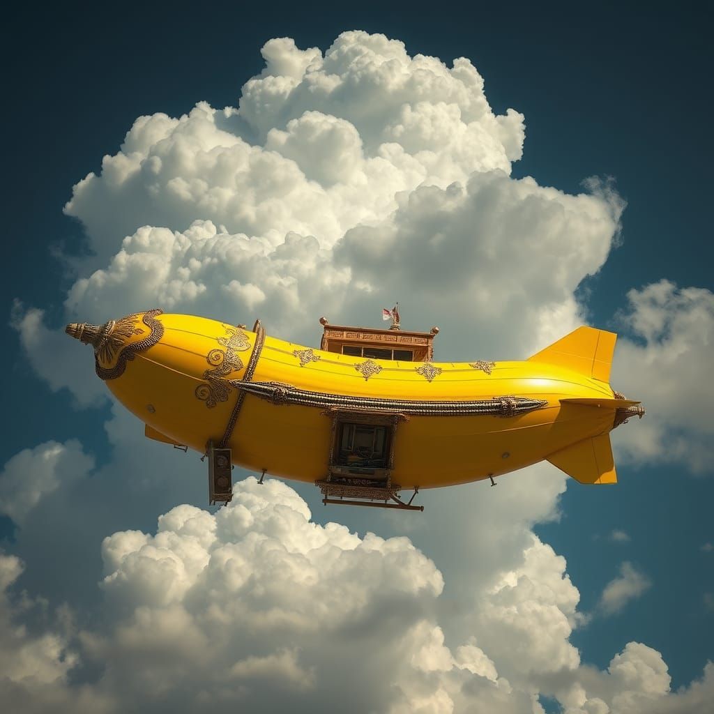 Banana Dirigible in Hyperrealistic Sci-Fi Style